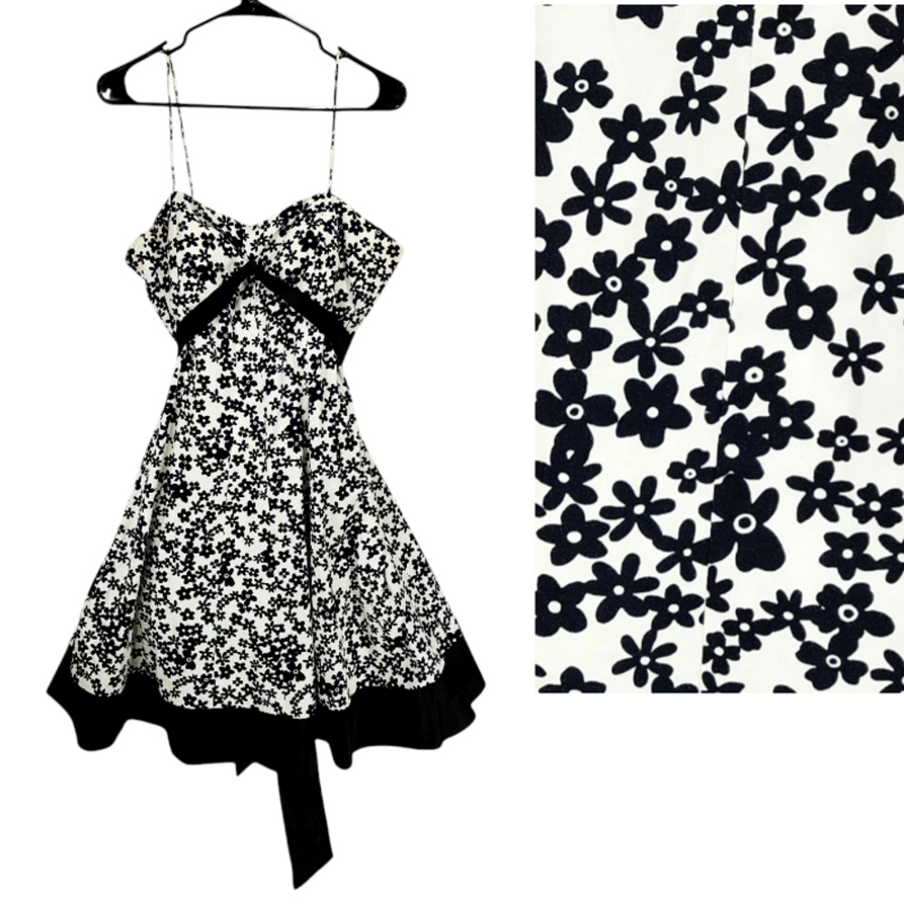 Eliza J 12P Women Fit & Flare Dress Petite Floral Black White Thulle Lined ALine